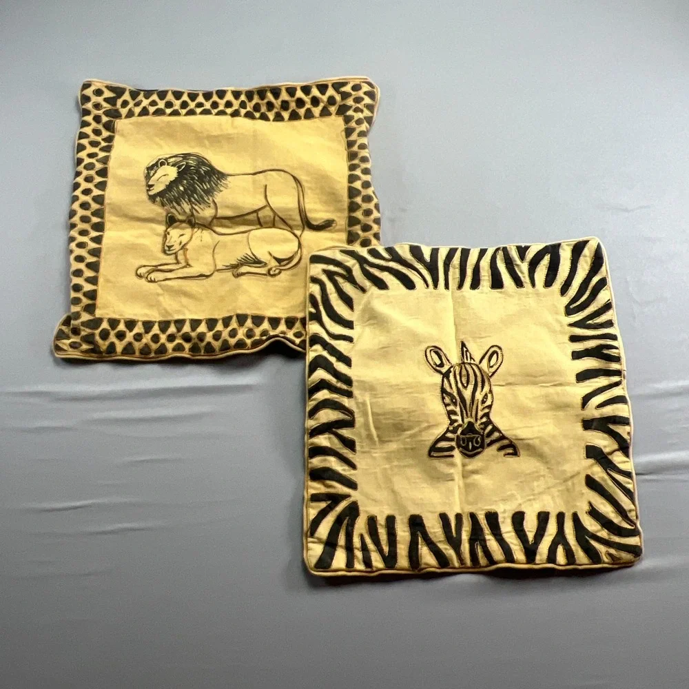 Set Of 2 Marvelous Handcrafted PillowCovers Tanzania African Safari Animal Print